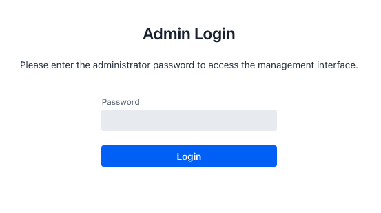Admin login interface with a prompt to enter the administrator password and a &lsquo;Login&rsquo; button.